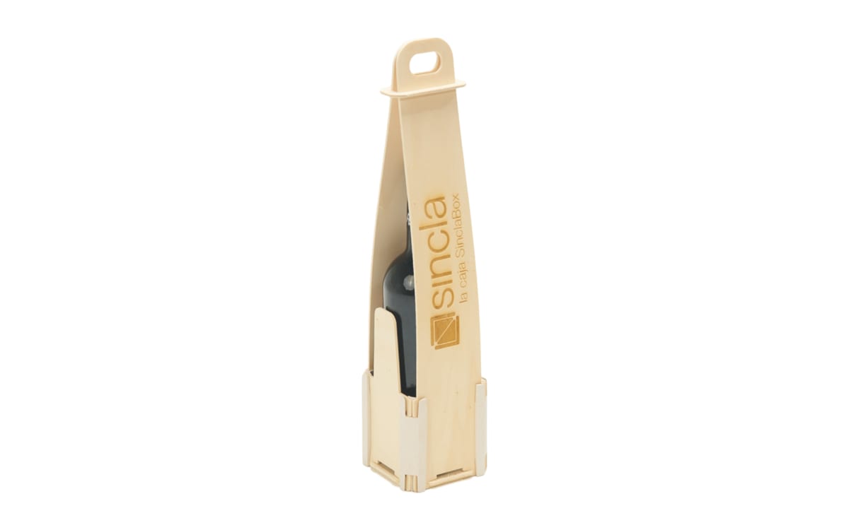 Caja de madera Sincla vertical con asa para una botella