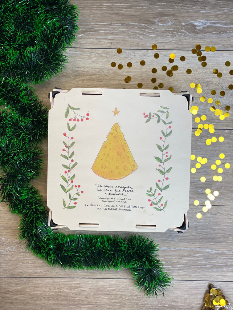 Boîte cadeau en bois Sincla ornée d’une illustration de fromage