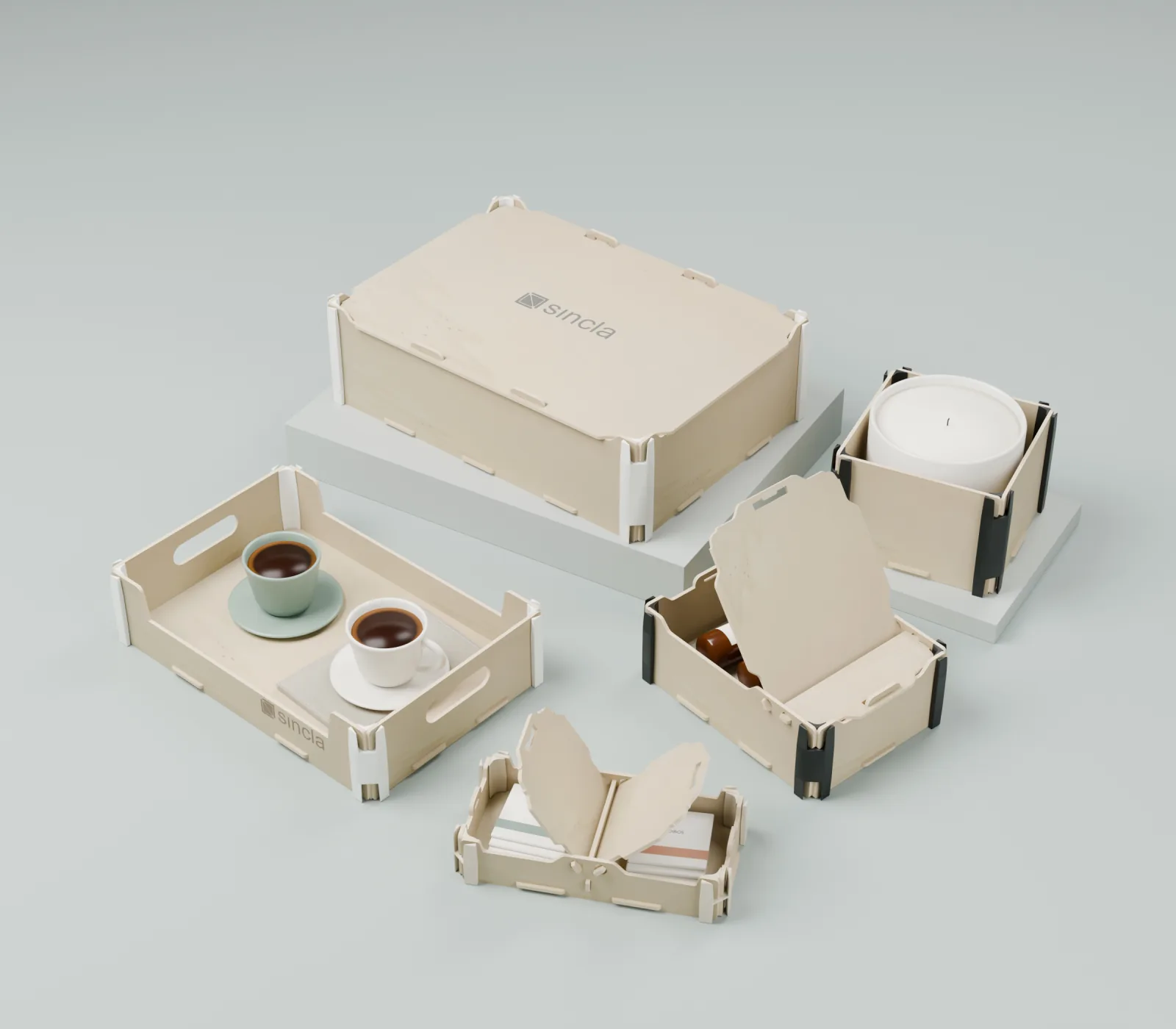 Pack de muestras de cajas de madera Sincla en distintos formatos